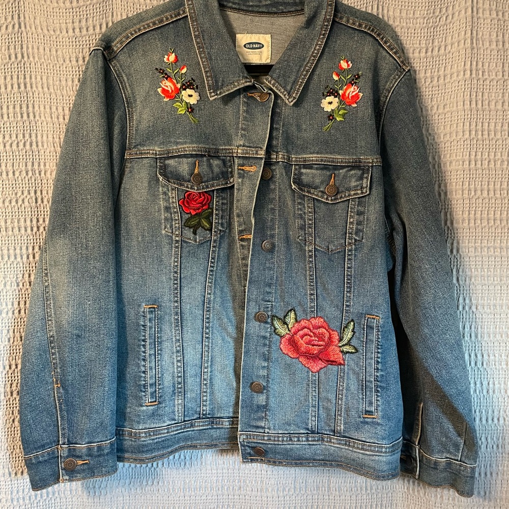 Old Navy Denim Jacket with Floral Embroidery